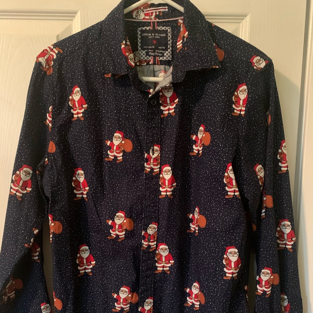 Santa button up women’s shirt